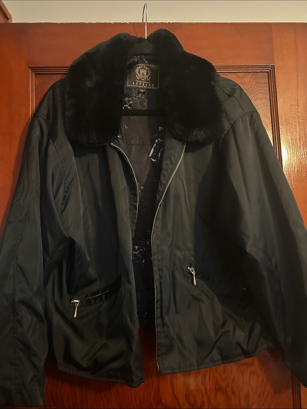 Express Black Bomber Jacket with Faux Fur Collar